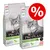 Dos sacos de pienso para gatos Purina Pro Plan Sterilised Adult con salmón, texto visible: 'Optirenal', '1+', 'Riche en saumon', símbolo de porcentaje en círculo rojo. Dos sacos de pienso para gatos Purina Pro Plan Sterilised Adult con salmón, texto visible: 'Optirenal', '1+', 'Riche en saumon', símbolo de porcentaje en círculo rojo.