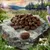Pile of round brown kibble pieces on a rock with one piece in front showing size measurement of 9 to 11 millimetres.
