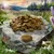 Dry food pellets on a stone, size 13-15 mm according to measurement.