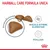 HAIRBALL CARE FORMULA UNICA, crocchette con testo: miscela di fibre alimentari, psyllium. Logo Royal Canin visibile in basso a destra.