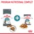 Program nutrițional complet Royal Canin Hairball: imagine cu pachet de hrană uscată și plic de hrană umedă, ambele pentru pisici, plus porții vizibile de produs.