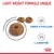 Croquettes en forme d’anneau avec texte : LIGHT WEIGHT FORMULE UNIQUE, FIBRES & PSYLLIUM, L-CARNITINE. Marque Royal Canin visible.