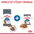 Royal Canin Light Weight Care pre mačky: balenie suchého krmiva, kapsička s mokrým krmivom a ukážka granúl aj kúskov v omáčke. Text: Kompletný výživový program.