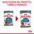 Nuovo design del prodotto, formula invariata. Confronto tra due confezioni Royal Canin Care Light Weight 85 g per gatti, vecchio e nuovo packaging visibili.