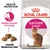 Royal Canin Savour Exigent macskaeledel csomag, Kétféle zamatú finomság, Adaptált tápszemcse méret feliratokkal, barna macskával és kétféle tápszemcsével.