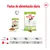Pautas de alimentación diaria Royal Canin XS adult: para perros de 1 kg, ½ sobre + 18 g; 3 kg, ½ sobre + 53 g; 4 kg, ½ sobre + 68 g. Imagen de productos y croquetas visibles.