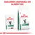 Royal Canin Satiety Weight Management pour chat, sachet et sac visibles. Texte en haut : ÉGALEMENT DISPONIBLE EN ALIMENT SEC.