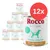 12 lattine Rocco Diet Care Hypoallergenic Horse with sweet potato, 800 g. Testo visibile: Single source of animal protein. Immagine di cane stilizzato sulla confezione.