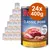 Rocco Classic Pork with beef & chicken, 24 x 400 g säilykepakkaus. Teksti: 100 % fresh ingredients & grain-free recipe. Kuvassa lihaa ja purkkien pino. Rocco Classic Pork with beef & chicken, 24 x 400 g säilykepakkaus. Teksti: 100 % fresh ingredients & grain-free recipe. Kuvassa lihaa ja purkkien pino.