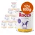 Lot de 12 boîtes Rocco Diet Care Renal 800 g, Chicken with sweet potato, low in protein, illustration de chien violet, texte en anglais et allemand sur l’étiquette.