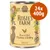 Rosie's Farm Slow-cooked Chicken & Turkey ADULT, confezione 24x400g, ricetta senza cereali visibile sulla lattina di cibo per cani. Rosie's Farm Slow-cooked Chicken & Turkey ADULT, confezione 24x400g, ricetta senza cereali visibile sulla lattina di cibo per cani.