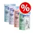 Tigerino Silicate Litter bags in four varieties, visible text: light, stops odours, economical, dust-free, inhibits bacterial growth. Red percent discount symbol top right. Tigerino Silicate Litter bags in four varieties, visible text: light, stops odours, economical, dust-free, inhibits bacterial growth. Red percent discount symbol top right.