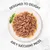 Plate of juicy succulent pieces in gravy with text: Designed to delight, juicy succulent pieces. Product highlights texture and appeal of food.