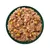 Bowl filled with chunky wet pet food containing visible pieces of meat, peas and carrots.