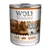Boîte Wolf of Wilderness Oak Woods 800 g, texte visible : 100 % grain-free, wild boar with fruits of the forest, roots and wild herbs. Image de forêt et tête de loup.