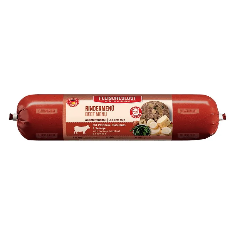 Fleischeslust Classic Sensitive 12 x 800 g - Menú de vacuno con chirivía, avellana y algas