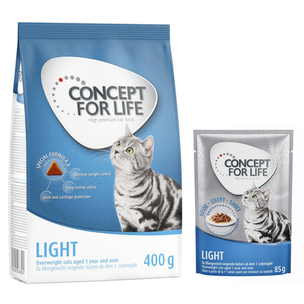 Concept for Life Kombi-Paket: 400 g Trockennahrung + 12 x 85 g Nassnahrung in Soße - Light Mixpaket