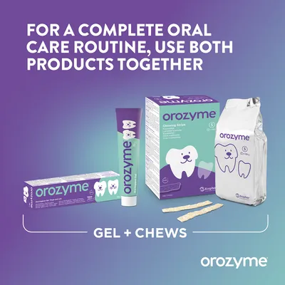 Orozyme Gel and Chews for complete oral care. Note: For comprehensive dental hygiene, use both products together. Orozyme Gel and Chews for complete oral care. Note: For comprehensive dental hygiene, use both products together.