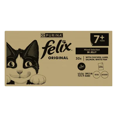 Felix Senior Original Pouches Mega Pack 120 x 85g - Mixed Selection in Jelly Felix Senior Original Pouches Mega Pack 120 x 85g - Mixed Selection in Jelly