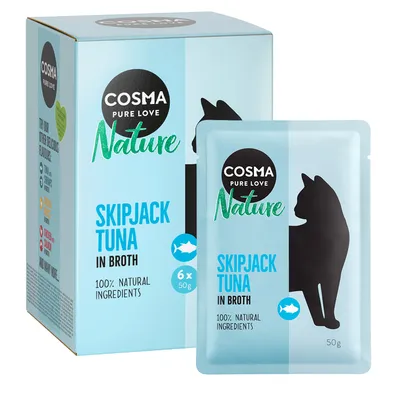 Cosma Nature Skipjack Tuna in Broth, 100% natürliche Zutaten, Packung mit 6 x 50g Beuteln.