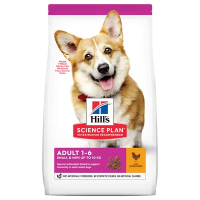 Hill's Science Plan Adult 1-6 Small & Mini до 10 кг, с пиле. Подпомага имунитета при малки възрастни кучета. Без изкуствени консерванти, оцветители или аромати.