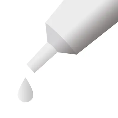 Illustration of a tube dispensing a single drop, indicating liquid application or dosage.