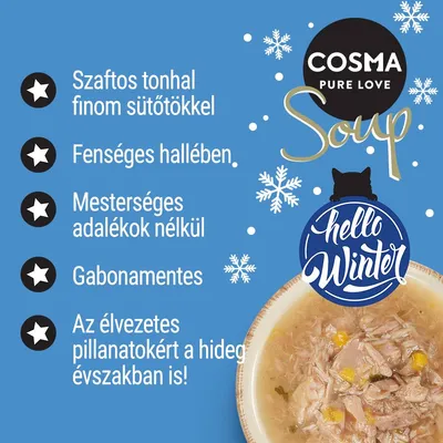 COSMA PURE LOVE Soup. Szaftos tonhal finom sütőtökkel, fenséges hallében, mesterséges adalékok nélkül, gabonamentes. Az élvezetes pillanatokért a hideg évszakban is. hello Winter