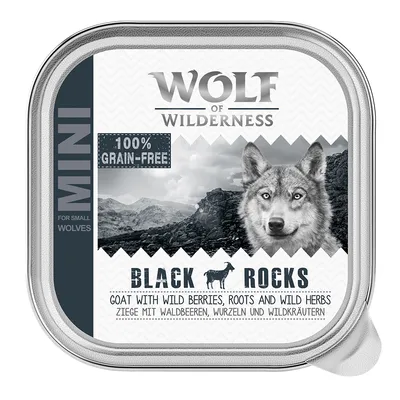 Wolf of Wilderness Mini Black Rocks. Goat with forest berries, roots and wild herbs. 100% grain-free. For small dogs.