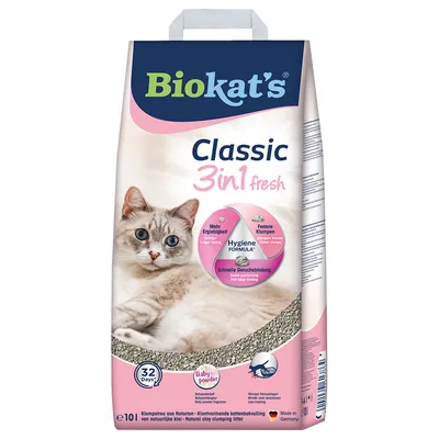 Biokat's Classic 3in1 fresh Katzenstreu mit Hygiene Formula, Baby-Puder-Duft, schnelle Geruchsbindung, festere Klumpen, mehr Ergiebigkeit. Made in Germany, reicht für 32 Tage.
