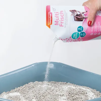 Beaphar Multi Frisch, aktiver Geruchsstopper für Katzentoiletten. Probiotic, 3-fach Wirkung: Urin-Ex, reduziert Ammoniakgeruch, hält Katzentoilette hygienisch frisch.