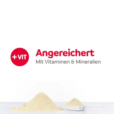 Berikad med vitaminer och mineraler. Synligt: pulverhög och måttsked.