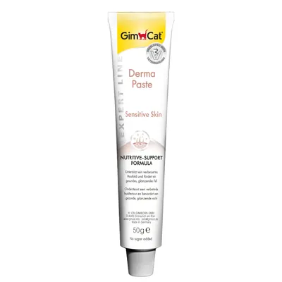 GimCat Derma Paste Sensitive Skin, Expert Line, Nutritive-Support Formula, wspiera skórę i sierść, 50g, wyprodukowano w Niemczech, bez dodatku cukru.
