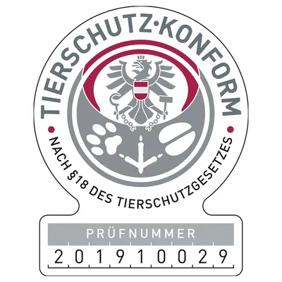 Tierschutz-Konform nach §18 des Tierschutzgesetzes. Prüfnummer: 201910029.