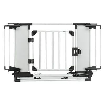 Transportkäfig aus Metall und Kunststoff mit Tür, geeignet für sichere Beförderung von Haustieren. Rechteckige Form mit stabilen Seitenwänden und Verriegelungssystem.