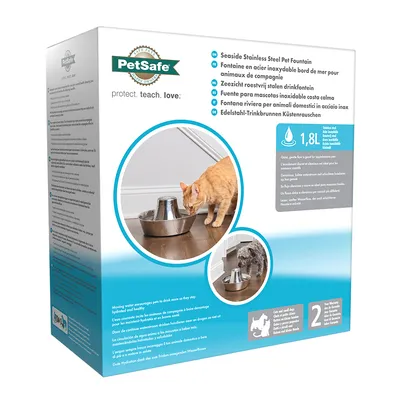 PetSafe ruostumattomasta teräksestä valmistettu juomalähde, 1,8 l tilavuus. Edistää nesteytystä virtaavalla vedellä. Sopii kissoille ja pienille koirille. 2 vuoden takuu.