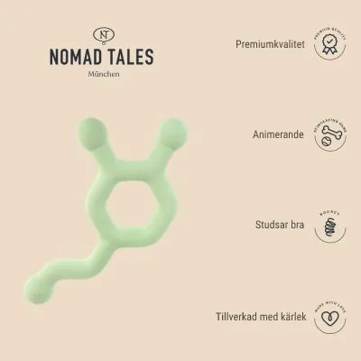 Nomad Tales München. Premiumkvalitet, animerande, studsar bra, tillverkad med kärlek. Grönt leksaksben synligt i mitten.