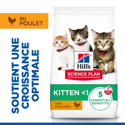 Hill's Science Plan Kitten <1 au poulet, favorise une croissance optimale, 5 bénéfices essentiels, pour chatons de moins de 1 an.