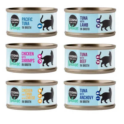 Cosma Nature Katzenfutter in Brühe, Sorten: Pacific Tuna, Tuna with Lamb, Chicken with Shrimps, Tuna with Beef, Chicken and Tuna with Cheese, Tuna with Anchovy.