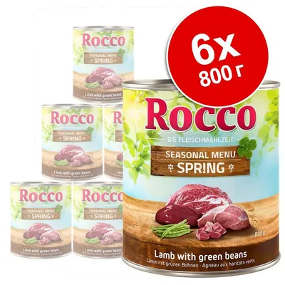 Rocco Seasonal Menu Spring, агнешко с зелени фасул, 6 консерви по 800 г. Видими надписи: Lamb with green beans, 800 g.