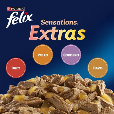 Felix Sensations Extras 24 x 85 g - Pack Ahorro - Vacuno, pavo, pollo y cordero