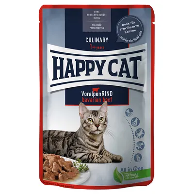Happy Cat Culinary VoralpenRind pre mačky od 1 roka, bez konzervačných látok, vhodné aj pre sterilizované mačky. All in One Natural Life Concept.
