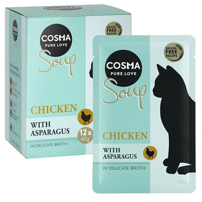 Cosma Soup Pure Love, kyckling med sparris, spannmålsfritt recept, 12 x 40g i mild buljong.