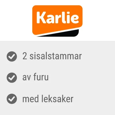 Karlie. 2 sisalstammar, av furu, med leksaker.