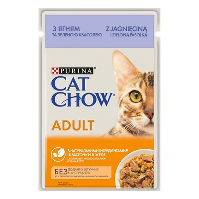 Purina Cat Chow Adult con cordero y judías verdes. Sin conservantes artificiales, con ingredientes naturales en gelatina.