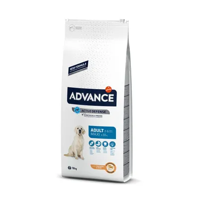 Advance Adult Maxi pienso para perros de 2 a 6 años, 18 kg, con Active Defense, pollo y arroz. Nueva fórmula, científicamente probada.