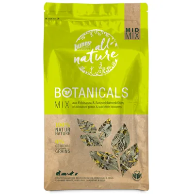 Упаковка Bunny Nature Botanicals Mix с эхинацеей и цветками подсолнечника, 100% натурально, без зерна. Для кроликов, морских свинок, шиншилл и дегу. Vegan product. Упаковка Bunny Nature Botanicals Mix с эхинацеей и цветками подсолнечника, 100% натурально, без зерна. Для кроликов, морских свинок, шиншилл и дегу. Vegan product.