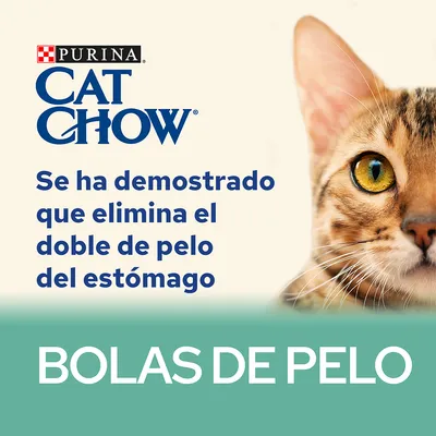 Purina Cat Chow. Se ha demostrado que elimina el doble de pelo del estómago. Bolas de pelo.