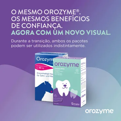 Orozyme. Os mesmos benefícios, agora com um novo design. Durante a transição, ambas as embalagens podem ser utilizadas.