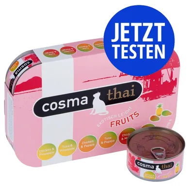 cosma thai EXOTISCH LEICHT FRUITS. Sorten: Chicken & Pineapple, Tuna & Pineapple, Chicken & Papaya, Tuna & Papaya, Chicken & Mango. JETZT TESTEN.