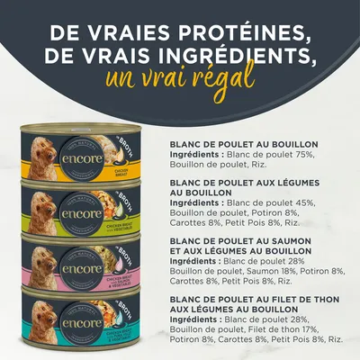 Lot mixte Encore en bouillon 5 x 156 g boîtes pour chien